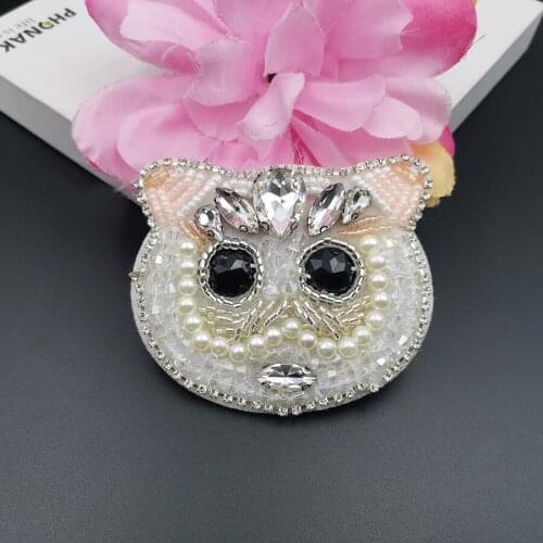 Cartoon Cat Patch Cute White Cat Beaded Womens T-shirt Sweater Decoration Apparel Accessories Rhinestone Luxury Clothing patch