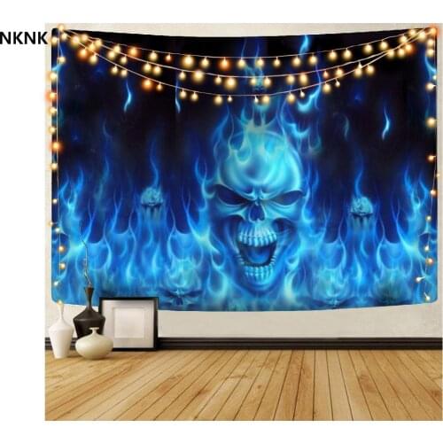 NKNK Skull Tapiz Punk Wall Tapestry Blue Home Tapestrys Flame Rug Wall Decor Boho decor Witchcraft Printed