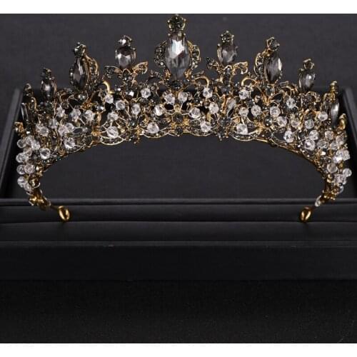 New Baroque Black Crowns Crystal Rhinestone Gold Princess Crown for Wedding tiara Hair Accessories Bridal Diadem Hair Jewelry