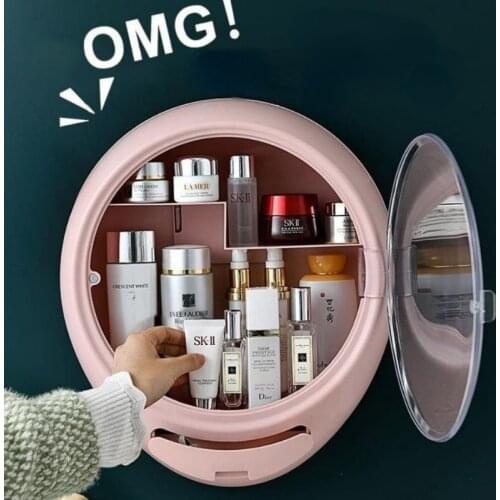 Make Up Organizer Box Wall-Mounted Dustproof Cosmetics Storage Box No-Punching Household Large Capacity Bathroom Shelf Organizer