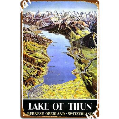 Lake Of Thun Switzerland Vintage Travel Poster Metal Sign Garage Club Decoration Wall Mural Mural Painting Tin Sign Posters