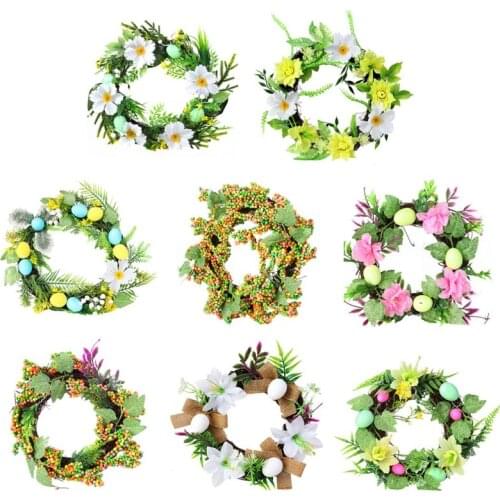 25/30cm Easter Garland Eggs Rattan Wreath Artificial Flower Garland Home Window Front Door Wreath Easter Decoration