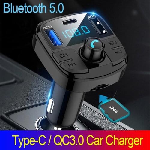 JINSERTA 2021 New Type-c FM Transimtter Car Bluetooth 5.0 MP3 Player QC3.0 Dual USB Charger TF USB Pendrive Music Player