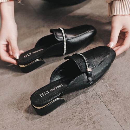 Muller Shoes Womens 2021 Spring and Summer New Slippers Womens Lazy Shoes Flat-bottomed Baotou Half Slippers Sandals and Slipp