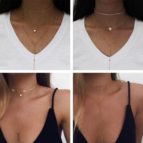 Vintage Alloy Moon Leaf Peace Dove Stars Hearts Pendants Necklaces for Women Gold Silver Color Chain Necklaces Party Jewelry