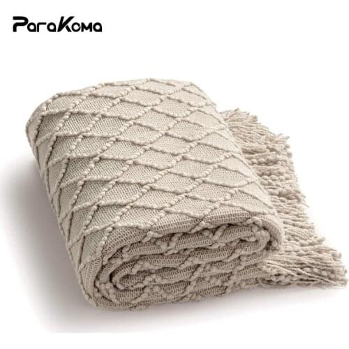 Nordic Knitted Blanket Soild Color Scarf Sofa Throw Blanket with Tassels Travel TV Nap Air Condition Blanket Blankets for Beds