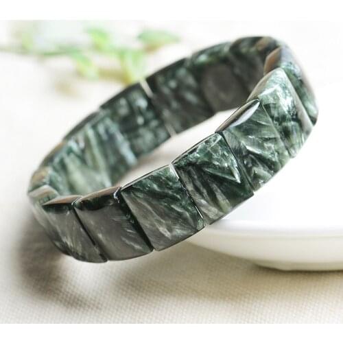 16*12mm AAA Genuine Natural Green Seraphinite Gemstone Crystal Rectangle Stretch Bracelet F