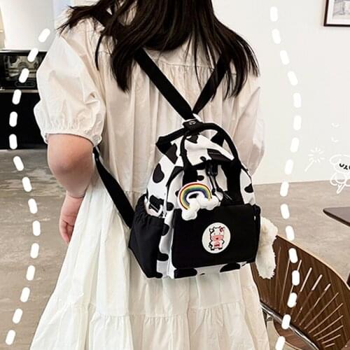 2021 Kawaii Cow Print Girls Mini Backpack Multifunction Black College Students Schoolbag Women Travel Bag Japanese Crossbody Bag