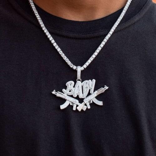 2021 Iced Out Hip hop Bling Micro Pave CZ Women Jewelry 5mm Miami Cuban Link Chain Men boy Gun Shape Baby charm Pendant necklace