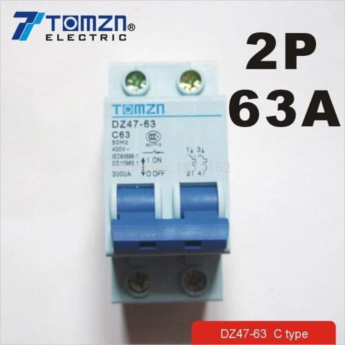 2P 63A 400V~ 50HZ/60HZ Circuit breaker AC MCB safety breaker C type