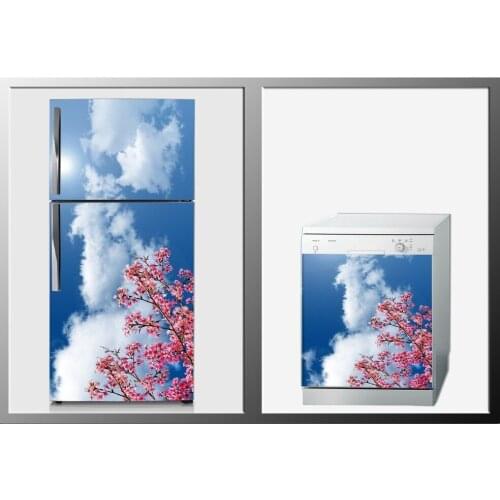 3D Fridge Sticker Flower Under Blue Sky Refrigerator Dishwasher Door Cover Kitchen Home Decoration Accessories Wall Stickers