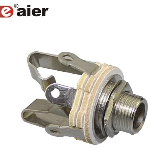 5PCS Mono/Stereo Two Types Female 1/4 Phone Jack Inch Jack with Nut and Washer Nickel Finish 6.35mm Jack Socket Skeleton