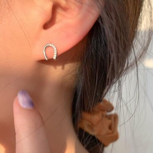 925 sterling silver Micro Pave Zircon earring fashion u shape cute stud earrings pretty woman girl ear jewelry Wholesale