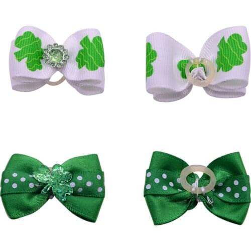50pcs St. Patricks Day Pet Dog Hair bows White Green Dog Grooming Bows Dog Hair Accessories Pet Supplies