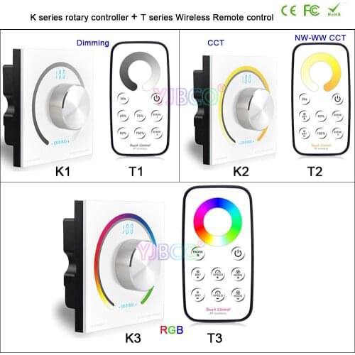 BC Wall-mounted knob led Switch single color/CCT/RGB Rotary Dimmer controller & RF Wireless Remote for led stirp,DC12V-24V