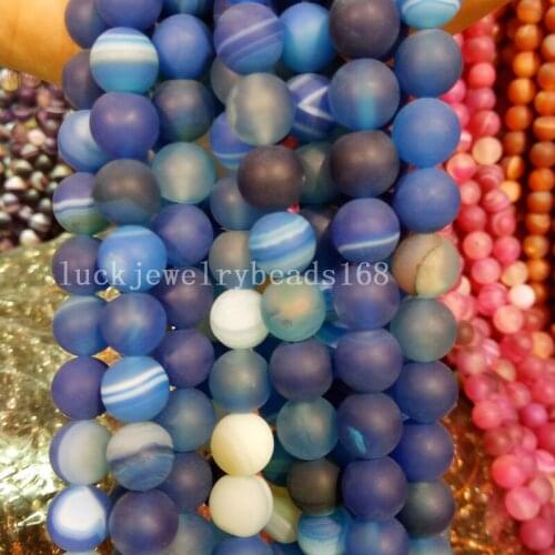 Free Shipping Fashion Jewelry 6mm Beautiful Frost Blue Stripes Carnelian Round Loose Beads 15" FG7103