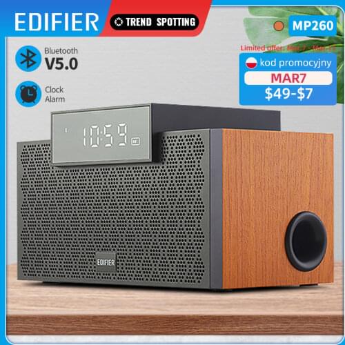 EDIFIER MP260 Bluetooth Speaker Bluetooth 5.0 multiple functions Alarm Clock wooden Portable speakers 2.1 acoustic structure