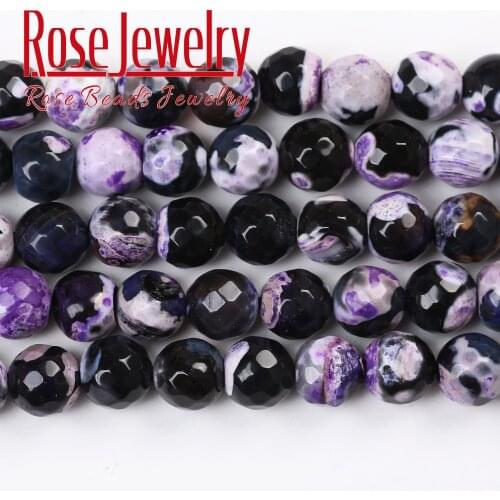Faceted Purple Fire Agates Natural Stone Beads Round Loose Spacer Bead For Jewelry Making DIY Bracelet 15'Strand 6/8/10/12 mm