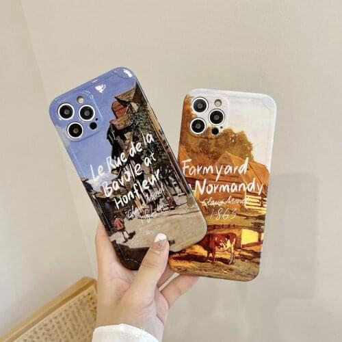 Oil Painting Street Scenery Design Mobile Phone Cases for iPhone 12 11 Pro Max XR XS 7 8 Plus X 12mini Soft IMD Shell Cover