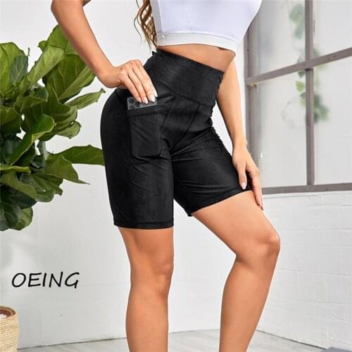 2021 Black Running Shorts High Waist Stretchy Yoga Pants Workouy Sport Side Pocket Gym Leggings