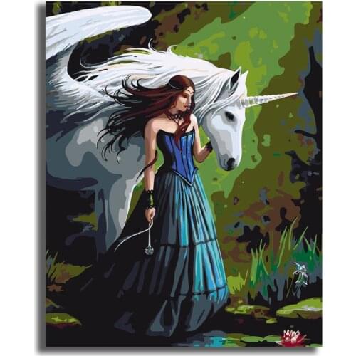 Her Unicorn Paint by Numbers Colorful Oil Painting Abstract 16x20 Framed DIY Paint by Numbers Kit for Adults Beginners