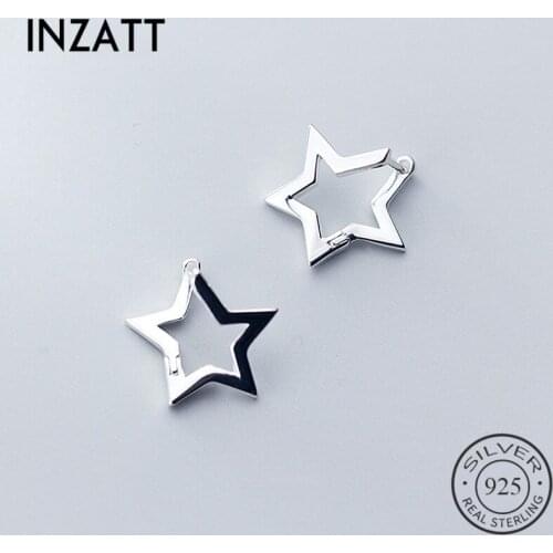 INZATT Real 925 Sterling Silver Minimalist Hollow Star Hoop Earrings For Fashion Women Party OL Fine Jewelry Accessories Gift