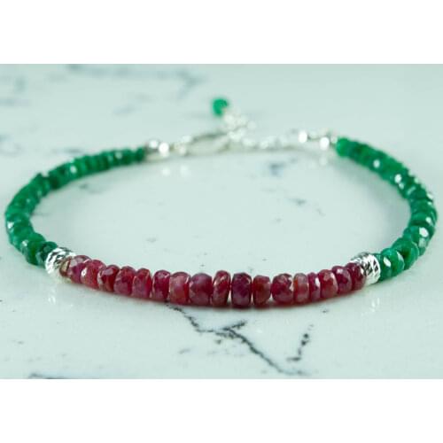 Emerald Ruby Silver Bracelet, Silver Ruby Emerald Jewelry, Emerald Ruby Silver Gemstones Bracelet