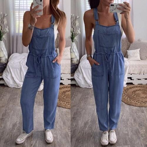 Jumpsuits Denim Overalls Female Printed Vintage womens clothing summer 2021 Jumpsuit Sleeveless Bib Overall Backless One-Piece