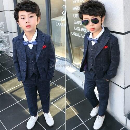 Flower Boys Formal Jacket Vest Pants Bowtie 4Pcs Clothing Set Kids Wedding Party Tuxedo Suit Children Birthday Costume