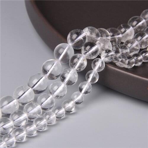 Transparent 100% Natural Stone Smooth White Clear Quartz Crystal Round Loose Beads 15" For Jewelry Making Bracelet Necklace Gift