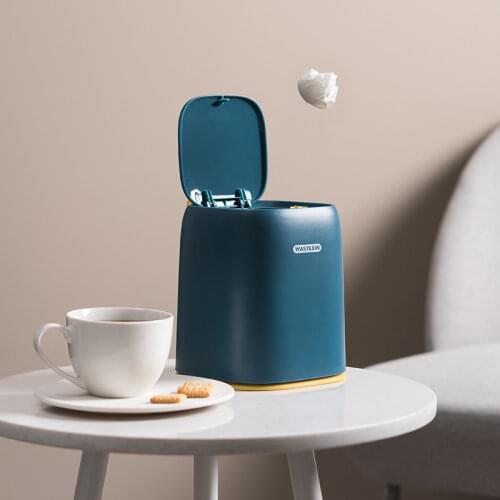 Cute Waste Bin Pressing Type Desktop Garbage Basket Table Plastic Office Trash Can Dustbin Sundries Storage Barrel Box Green