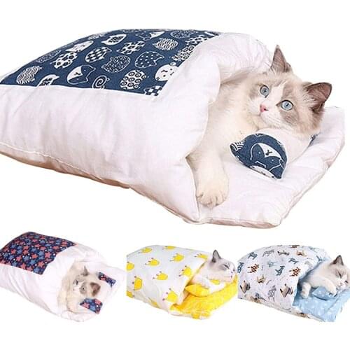 Washable Cat Bed Cat Sleeping Bag Nest Mat Winter Warm House For Cat Dog Small Pet Bed Puppy Kennel Sofa Cushion Pet Products