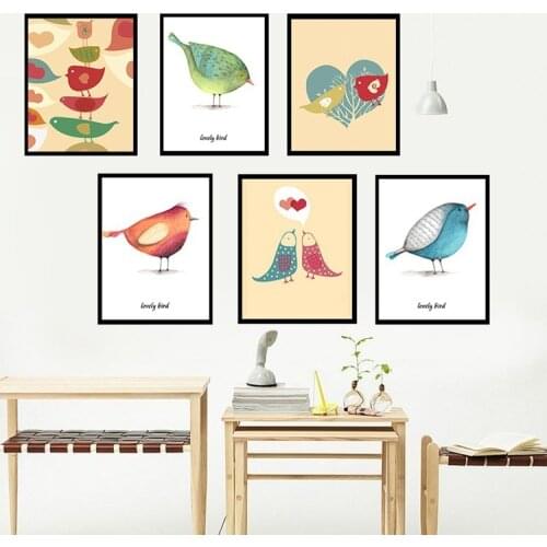 Cartoon Watercolor Bird Canvas Painting Living Room Decorative Painting Sofa Background Wall Bedroom Hanging Painting Wall Art