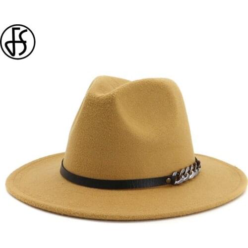FS Womens Felt Hat Winter Fedora Hats Imitation Woolen Panama Trilby Cap Classic British Autumn Lady Jazz Streetwear for Men