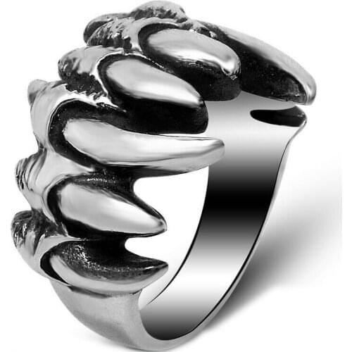 US Size 7-11 Punk Rock Stainless Steel Mens Biker Rings Vintage Gothic Jewelry Silver Color Ghost Claw Ring Men