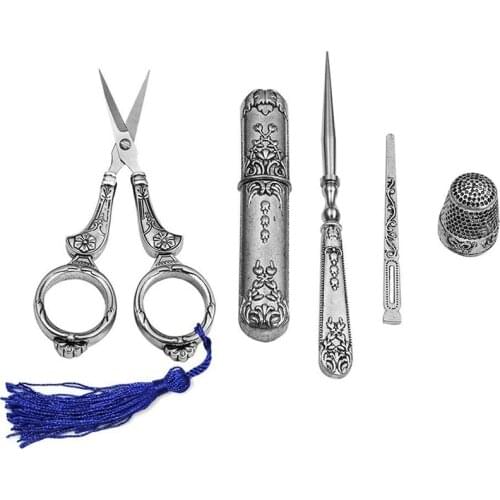 MIUSIE Embroidery Scissors and Exquisite Vintage Scissors Set Scissors+Needle Storage Tube+Awl+Needle Thread+Thimble