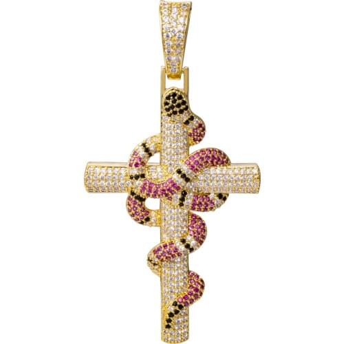 Nehustan Cross Snake Pendant s Hip Hop Iced Out Bling Necklace Rapper Jewelry Nehushtan Cubic Zirconia Gold Sliver