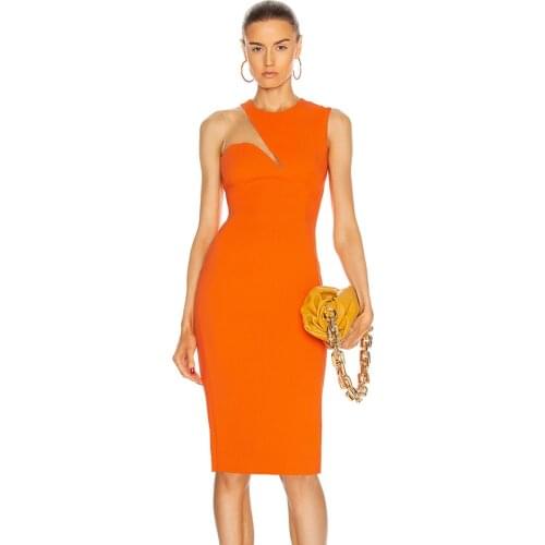 New Women Sexy Designer Lace Mesh Orange Black Tank Bandage Dress 2021 Ladies Elegant Celebrity Bodycon Party Dress Vestido