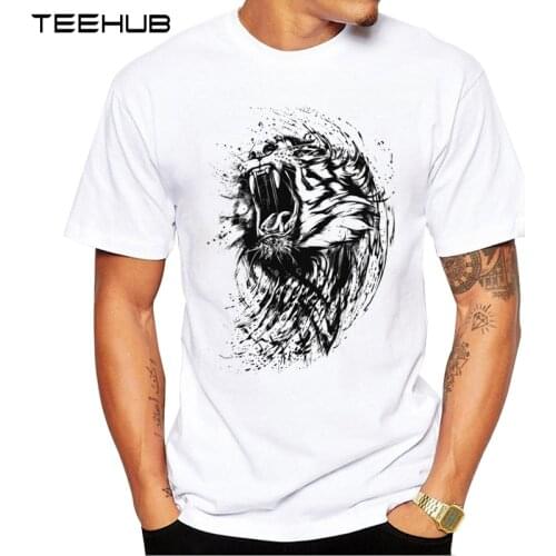 New Arrivals 2019 TEEHUB Cool Painted Tiger Design Mens Fashion Printed T-Shirt Short Sleeve O-neck Tops Hipster Tee
