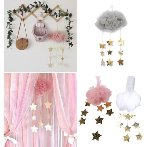 Newborn PhotograpNorBaby Nursery Ceiling Mobile Crib Clouds Stars Hanging Ornament DIY Net Yarn Kids Room Baby Shower Decoration