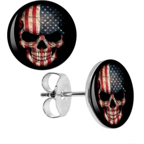 Wholesale Stud Earrings American Flag Skull Stainless Steel Ear Studs Cheaters Unisex Earring 8mm 10mm AW5250