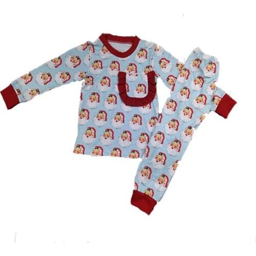 Autumn and winter childrens boutique lovely Pajamas Set Santa printed flounced pajamas + Santa Print Leggings 20