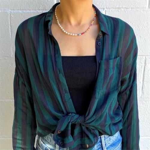 Bohemian Color Bead Pearl Choker Necklace Hand-Woven Jewelry Girls Bohemian Colorful Handmade Baroque Clavicle Chain Statement