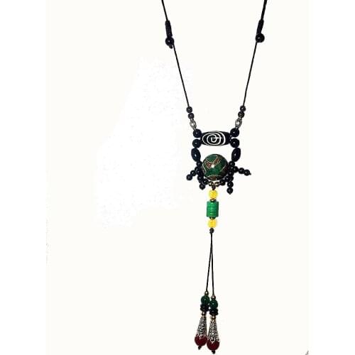 Original design Green 3 eyes agate DZI 18mm round bead pendant necklace ladies jewelry can adjust the length of the necklace