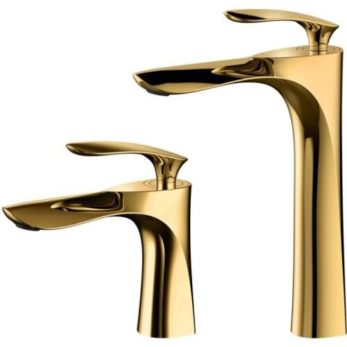 Luxury gold High low brass bathroom faucet Unique Design Single Handle golden Vessel Sink Basin Mixer Faucet