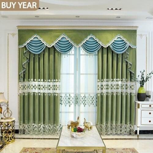 European Style Curtains for Living dining Room Bedroom Luxury Embroidered Thick Flannel Curtains Valance Window Curtains Tulle