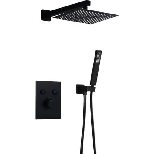 Quyanre RU Shipping Black Concealed Shower Faucets Set 12" Brass Rainfall Shower Head Single Handle Mixer Tap Bathroom Shower