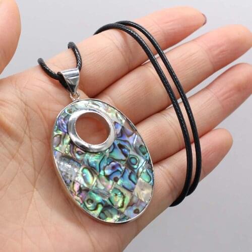 Charms Elliptical Abalone Shell Necklace Natural Shells Pendant Chokers Leather Rope Necklaces for Women Men Fashion Jewelry