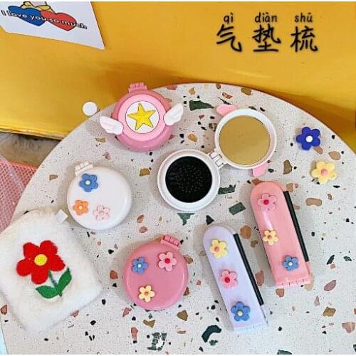 Creative cartoon girl heart portable comb flower air cushion with makeup mirror folding comb