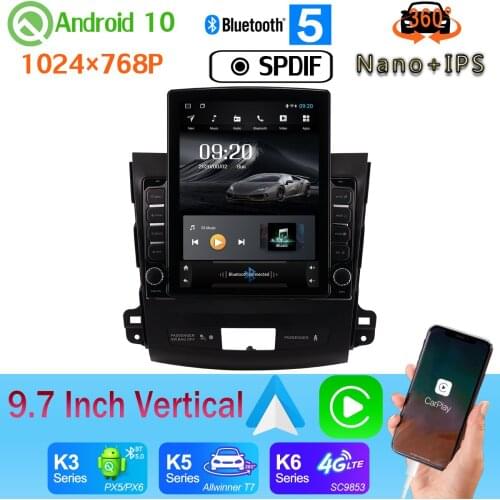 9.7" Vertical Style Car Media GPS Android 10 Radio For Mitsubishi Outlander XL Peugeot 4007 Citroen C-Cross 2005-2011 PX6 4+64G